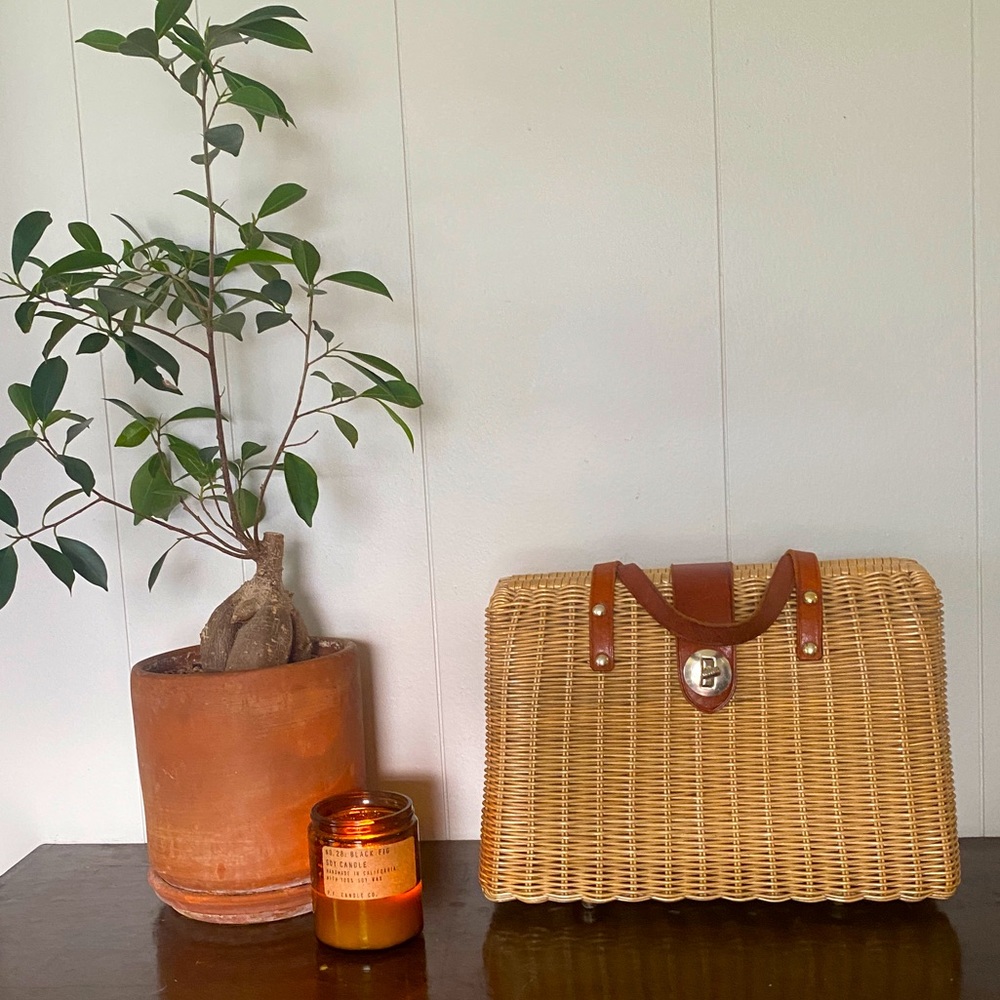 Vintage Basket Purse with Leather Handles